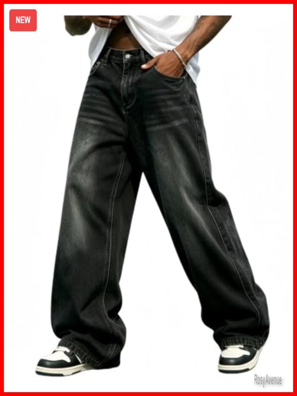 Men's Baggy Wide Leg Skater Jeans Y2K Low Rise Denim Pants